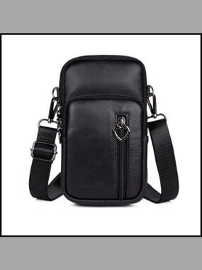 Genuine Top Grain Leather Crossbody Mini Cell Phone Wallet